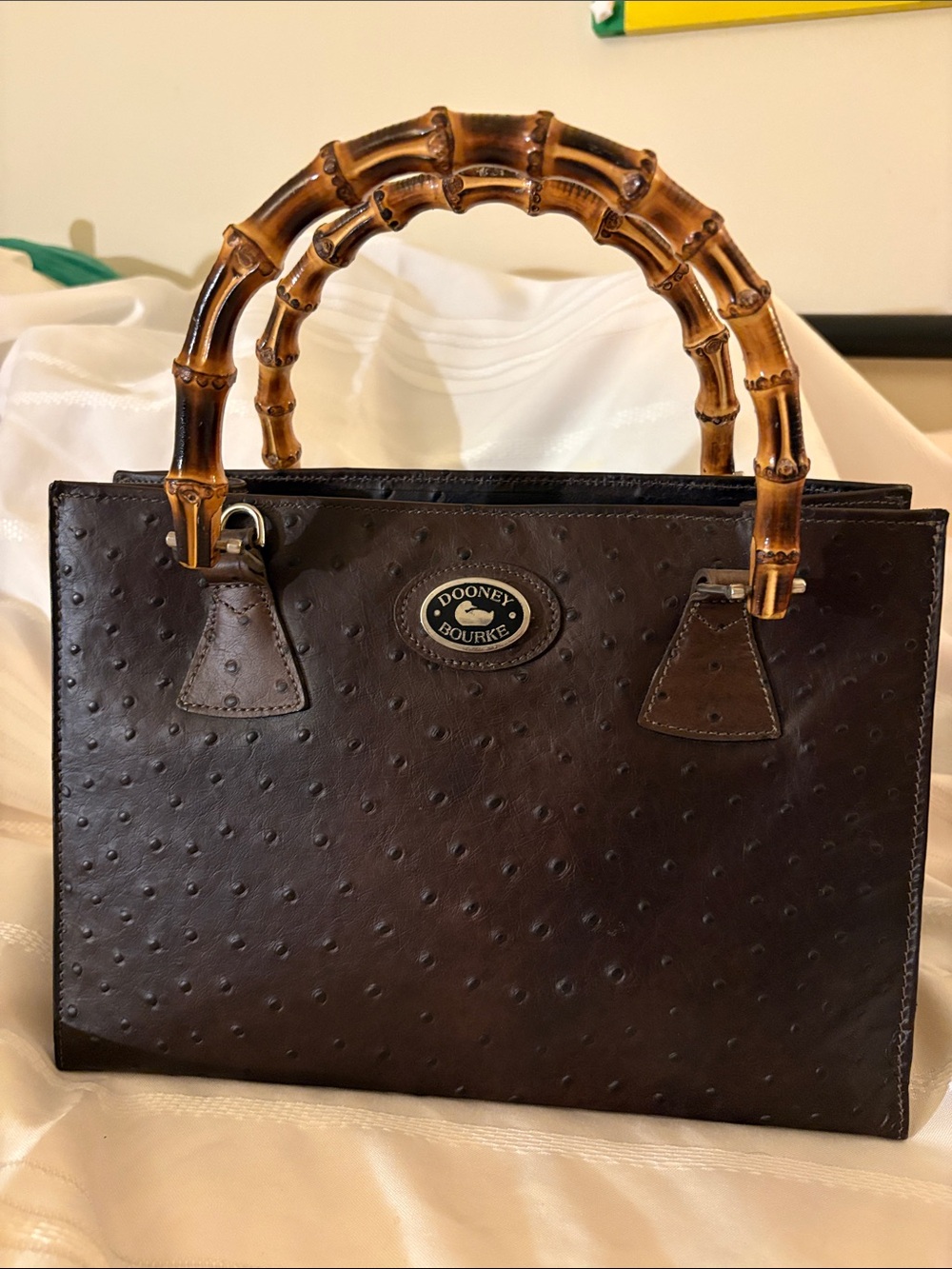 Dooney & Bourke Dark Brown Satchel with Bamboo Handles